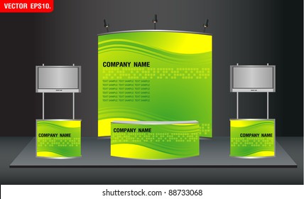 trade exhibition stand and widescreen lcd monitor on promotion counter. with identity background ready for use design work. Vector template
