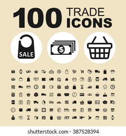 Trade and finance icons. Money pictogram. Business vector graphic. Commerce design collection.