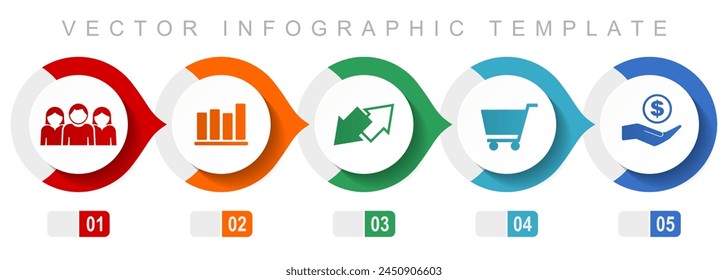 Trade flat design infographic template, miscellaneous symbols such as customers, graph, exchange, cart and bank, vector icons collection
