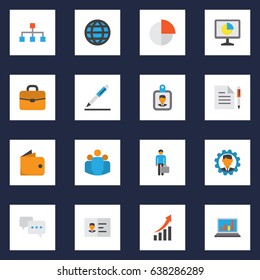 Trade Flat Icons Set. Collection Of Pen, Pie Bar, Contract And Other Elements. Also Includes Symbols Such As Arrow, Conversation, Briefcase.