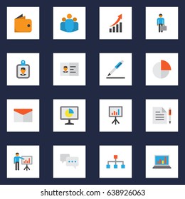 Trade Flat Icons Set. Collection Of Hierarchy, Contract, Envelope And Other Elements. Also Includes Symbols Such As Circle, Chatting, Chart.
