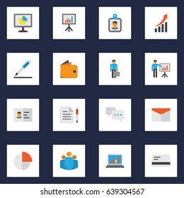 Trade Flat Icons Set. Collection Of Increasing, Presenting Man, Chatting And Other Elements. Also Includes Symbols Such As Analytics, Unity, Man.