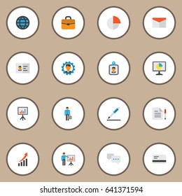 Trade Flat Icons Set. Collection Of Contract, Statistics, Presentation Board And Other Elements. Also Includes Symbols Such As Presentation, Page, Business.