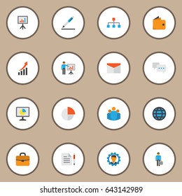 Trade Flat Icons Set. Collection Of Group, Work Man, Developer And Other Elements. Also Includes Symbols Such As Gear, Mail, Web.