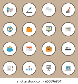 Trade Flat Icons Set. Collection Of Contract, Billfold, Hierarchy And Other Elements. Also Includes Symbols Such As Message, Suitcase, Billfold.