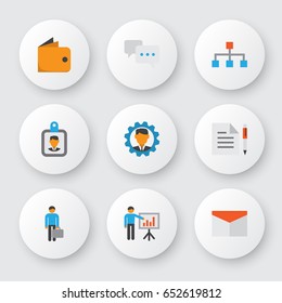 Trade Flat Icons Set. Collection Of Hierarchy, Envelope, Billfold And Other Elements. Also Includes Symbols Such As Contract, Mail, Work.