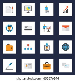 Trade Flat Icons Set. Collection Of Pen, Identification, Increasing And Other Elements. Also Includes Symbols Such As Structure, Contract, Billfold.