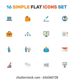 Trade Flat Icons Set. Collection Of Increasing, Suitcase, Contract And Other Elements. Also Includes Symbols Such As Man, Chatting, Id.