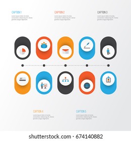 Trade Flat Icons Set. Collection Of Payment, Envelope, Id Badge And Other Elements. Also Includes Symbols Such As Network, Businessman, Id.