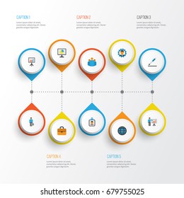 Trade Flat Icons Set. Collection Of Presenting Man, Developer, Statistics And Other Elements. Also Includes Symbols Such As Pen, Business, Contract.