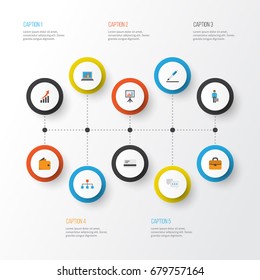 Trade Flat Icons Set. Collection Of Pen, Increasing, Work Man And Other Elements. Also Includes Symbols Such As Structure, Payment, Chatting.