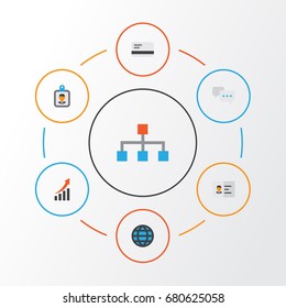 Trade Flat Icons Set. Collection Of Id Badge, Payment, Identification And Other Elements. Also Includes Symbols Such As Chart, Web, Chatting.
