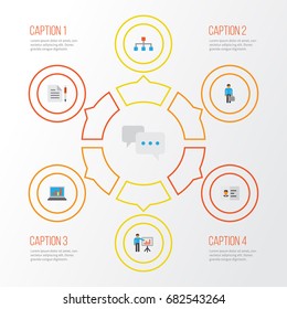 Trade Flat Icons Set. Collection Of Identification, Contract, Work Man And Other Elements. Also Includes Symbols Such As Chart, Identification, Work.