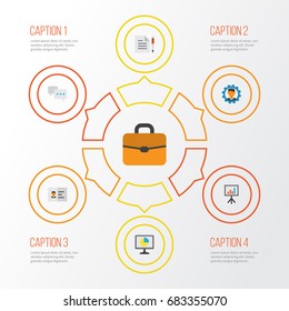 Trade Flat Icons Set. Collection Of Statistics, Identification, Chatting And Other Elements. Also Includes Symbols Such As Monitor, Gear, Pen.