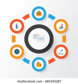 Trade Flat Icons Set. Collection Of Chatting, Global, Increasing And Other Elements. Also Includes Symbols Such As Chatting, Billfold, Briefcase.