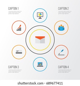 Trade Flat Icons Set. Collection Of Pen, Envelope, Statistics And Other Elements. Also Includes Symbols Such As Pen, Bank, Envelope.