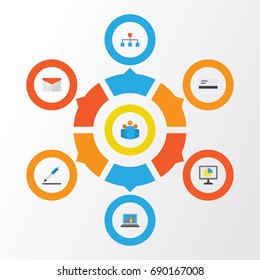 Trade Flat Icons Set. Collection Of Payment, Hierarchy, Group And Other Elements. Also Includes Symbols Such As Pen, Payment, Team.