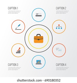 Trade Flat Icons Set. Collection Of Pen, Hierarchy, Chatting And Other Elements. Also Includes Symbols Such As Hierarchy, Signing, Contract.