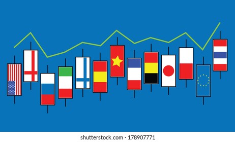 trade graph with international flag