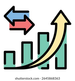 ícone de crescimento comercial ilustração de estilo de linha plana representando o aumento no intercâmbio comercial e progresso econômico, adequado para análise de negócios, comércio internacional e expansão de mercado