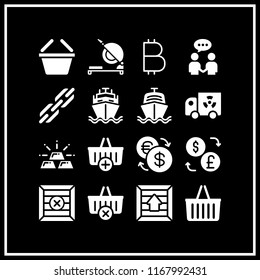 trade icon. 16 trade vector set. businessmen trading communication, chop saw, bitcoin and gold ingot icons for web and design about trade theme