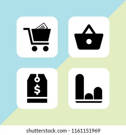 trade icon. 4 trade set with graph, cart and price vector icons for web and mobile app