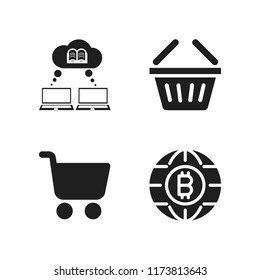 trade icon. 4 trade vector icons set. cart, information network and shopping basket icons for web and design about trade theme