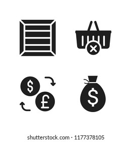 trade icon. 4 trade vector icons set. shopping basket, shipping and money bag icon icons for web and design about trade theme