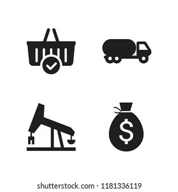 trade icon. 4 trade vector icons set. oil extractor, shopping basket and money bag icon icons for web and design about trade theme