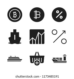 trade icon. 9 trade vector icons set. cargo ship, bitcoin and ship icons for web and design about trade theme