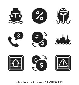 trade icon. 9 trade vector icons set. percentage, exchange and merchant ship icons for web and design about trade theme