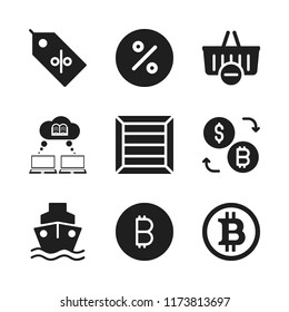trade icon. 9 trade vector icons set. information network, bitcoin internet money and shipping icons for web and design about trade theme