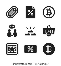 trade icon. 9 trade vector icons set. bitcoin internet money, businessmen trading communication and shipping icons for web and design about trade theme