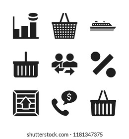trade icon. 9 trade vector icons set. percentage, ship and graph bar icons for web and design about trade theme