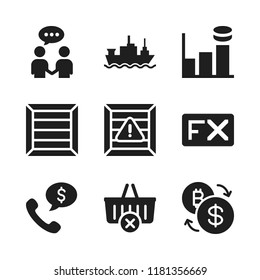 trade icon. 9 trade vector icons set. shopping basket, graph bar and fx icons for web and design about trade theme