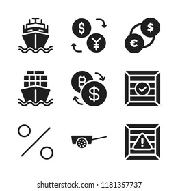 trade icon. 9 trade vector icons set. exchange, cargo ship and ship icons for web and design about trade theme