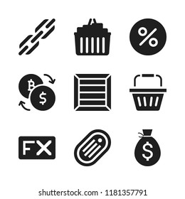 trade icon. 9 trade vector icons set. shipping, money bag icon and token icons for web and design about trade theme