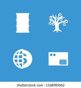 Trade icon. collection of 4 trade filled icons such as barrel, money tree, globe dollar. editable trade icons for web and mobile.