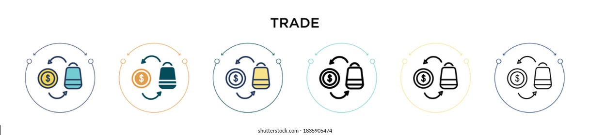 Icono comercial en el estilo relleno, delgado, de contorno y de trazo. Ilustración vectorial de dos diseños de vectores de comercio en color y negro se puede utilizar para móviles, ui, web
