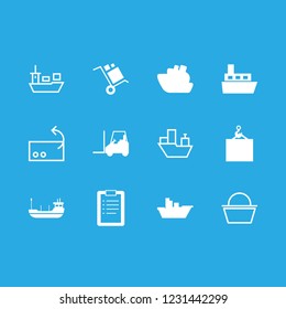 trade icon set about shopping basket, price list, cargo and ship vector set