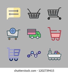trade icon set. vector set about line chart, exchange, shopping basket and cargo truck icons set.