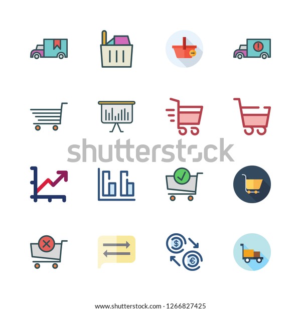 trade icon set. vector set\
about transportation, shopping cart, line chart and carts icons\
set.