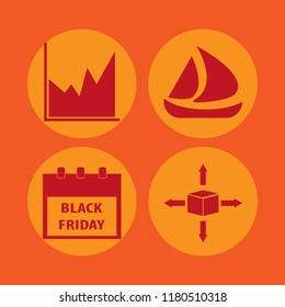 trade icon. trade vector icons set ship, parcel four directions, graph and black friday calendar