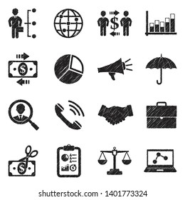 Trade Icons. Black Scribble Design. Vector Illustration.