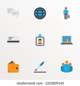 Trade icons flat style set with businessman, bank card, wallet and other billfold elements. Isolated vector illustration trade icons.