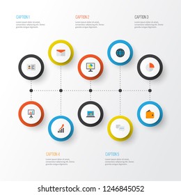 Trade icons flat style set with analytics, mail, conversation and other billfold elements. Isolated vector illustration trade icons.