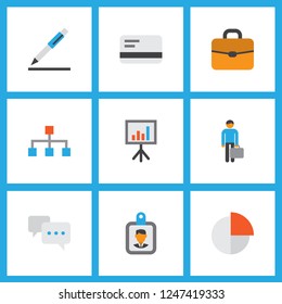 Trade icons flat style set with contract, businessman, whiteboard and other pen elements. Isolated vector illustration trade icons.