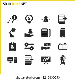 Trade icons set with accept document, computer and board elements. Set of trade icons and protection concept. Editable vector elements for logo app UI design.