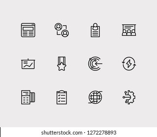 Trade Icons Set. Business Training And Trade Icons With Web, Powerpoint Presentation And Business Card. Set Of Businessman For Web App Logo UI Design.