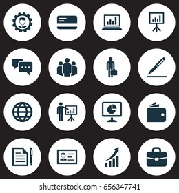 Trade Icons Set. Collection Of Chatting, Contract, Pen And Other Elements. Also Includes Symbols Such As Board, Gear, Arrow.